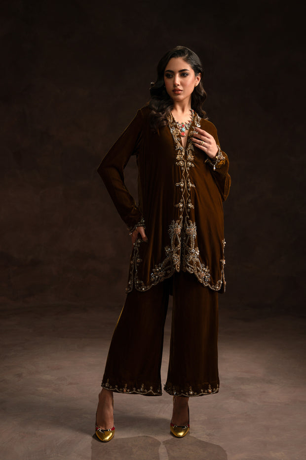 Statement Olive Brown Matching Velvet Separates (D-09-A)