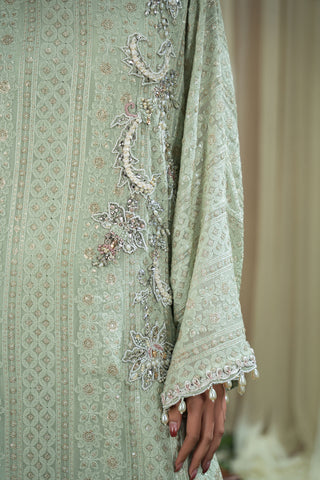 Mint Chikankari Tassle Kaftan (D-08)