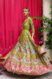 Parrot Green and Hot Pink Mehndi Peshwas Set (D-09)