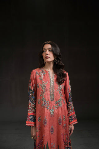 Coral Pink Long Kurta Set (D-11)