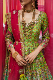 Parrot Green and Hot Pink Mehndi Peshwas Set (D-09)