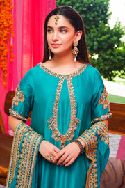 Classic Turquoise and Gold Long Kameez Set (D-06)
