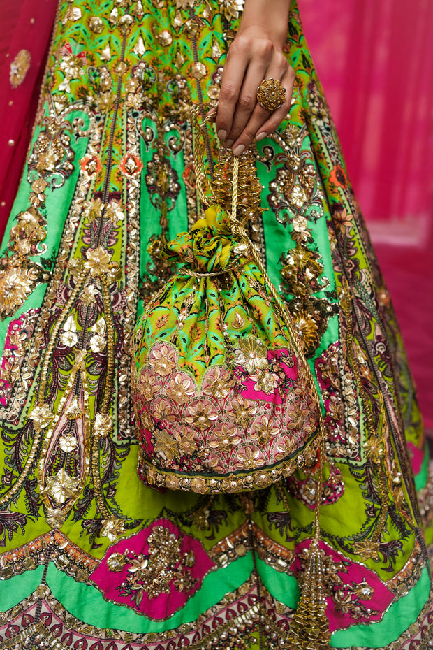 Parrot Green and Hot Pink Mehndi Peshwas Set (D-09)