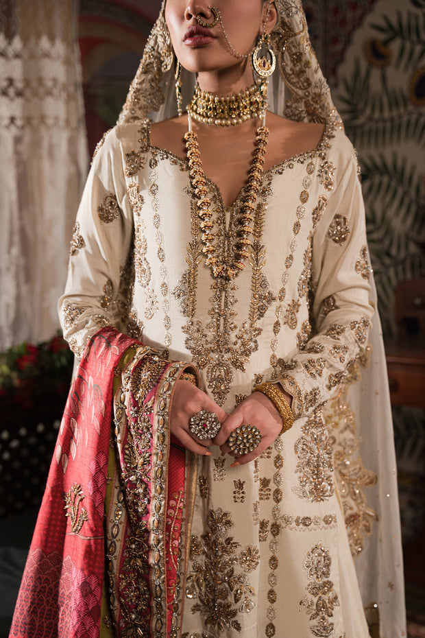 Ivory and Gold Gharara Set - With Light Dupatta (BR-04A)