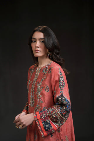 Coral Pink Long Kurta Set (D-11)