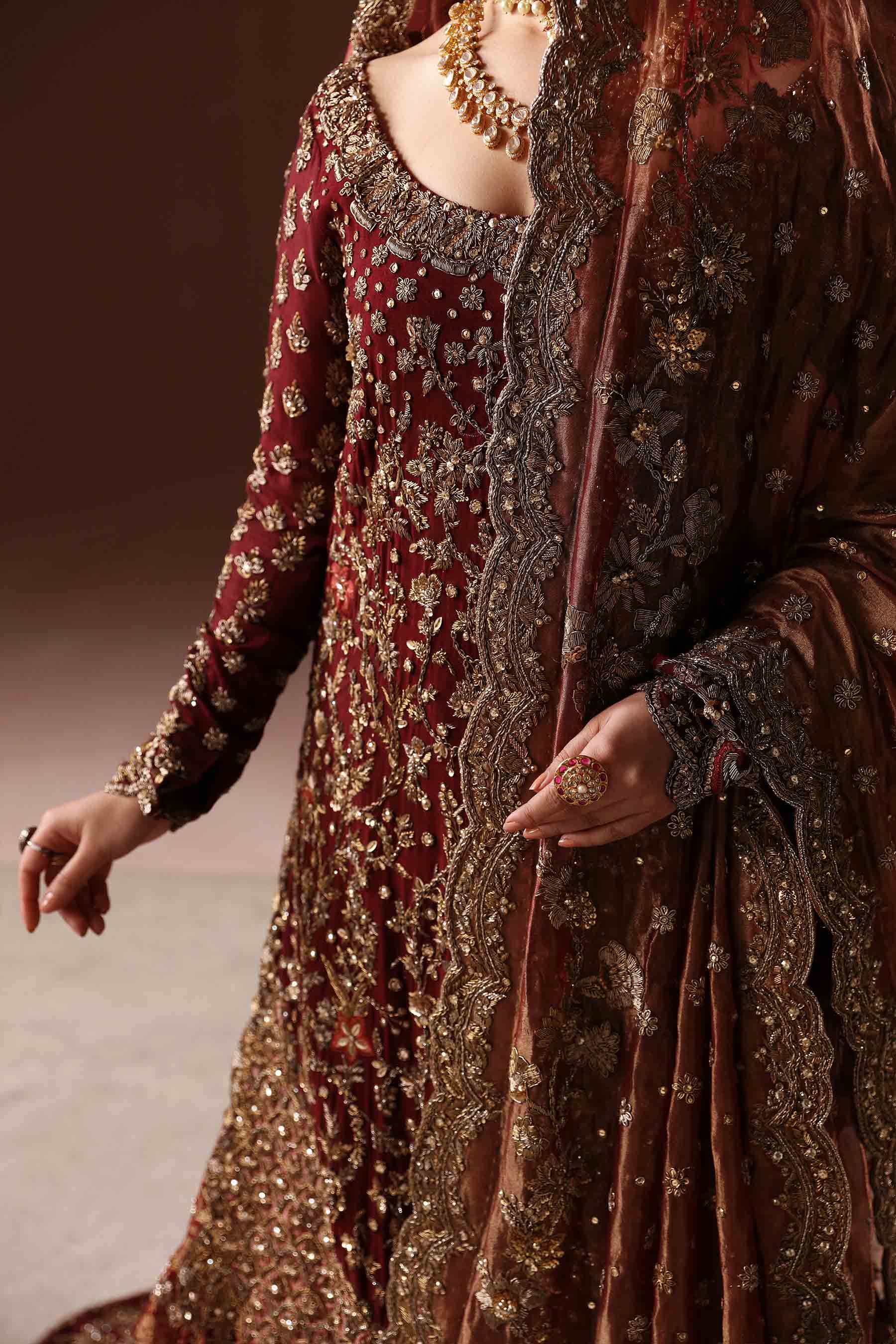 Maroon and Antique gold farshi gharara set (BR-09) Ammara Khan Maroon and Antique gold farshi gharara set (BR-09) Ammara Khan