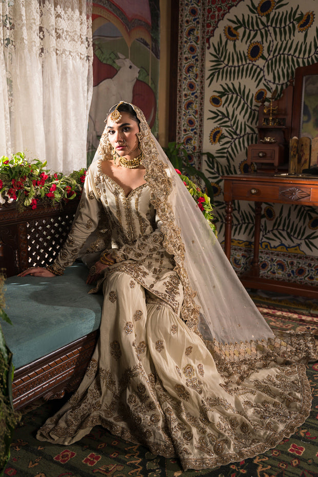 Ivory and Gold Gharara Set - With Heavier Dupatta (BR-04B)