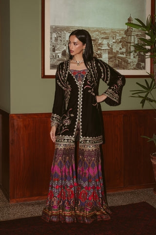 AK Print & Velvet Gharara Set (D-02A)