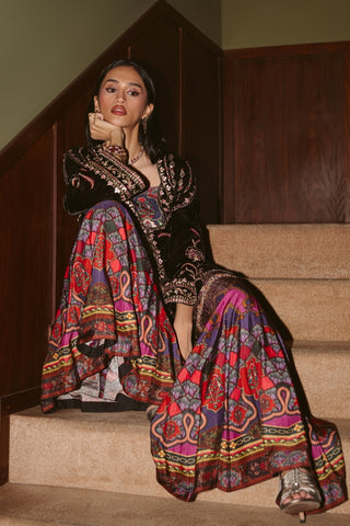 AK Print & Velvet Gharara Set (D-02A)