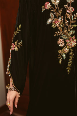 Floral Noir Velvet Kaftan (D-05)