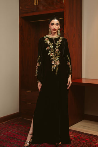 Floral Noir Velvet Kaftan (D-05)