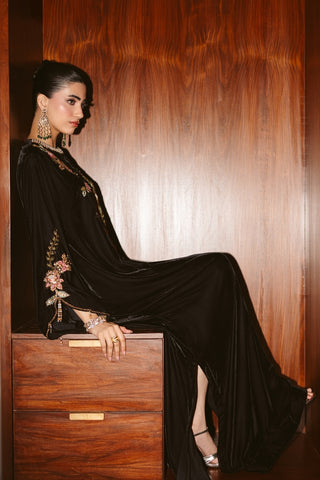 Floral Noir Velvet Kaftan (D-05)