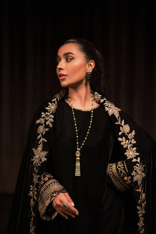 black pakistani party dresses Buy Latest Party Dresses-Pakistani Black Suit With Organza Printed Dupatta