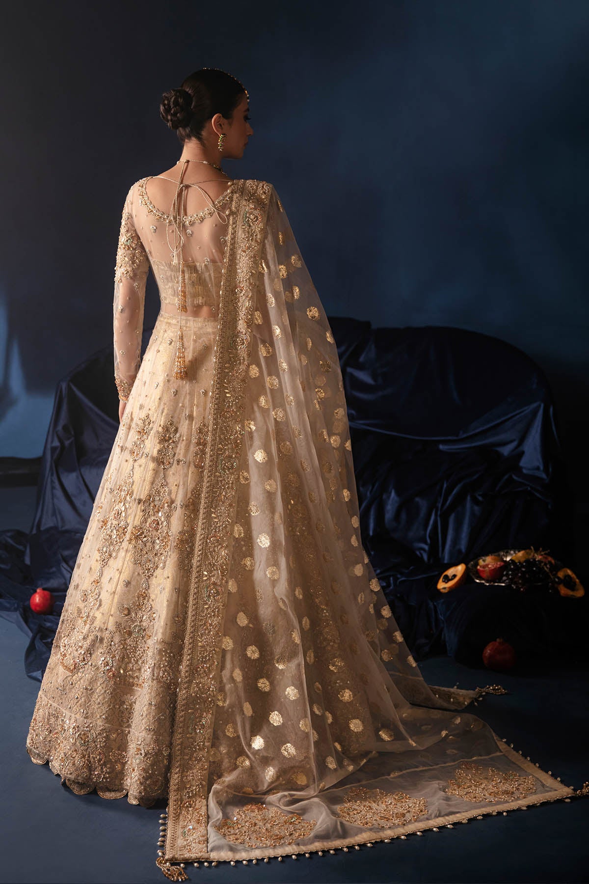 Ivory Colored Net Lehenga Choli Bridal Dress Pakistani Online – Nameera by  Farooq