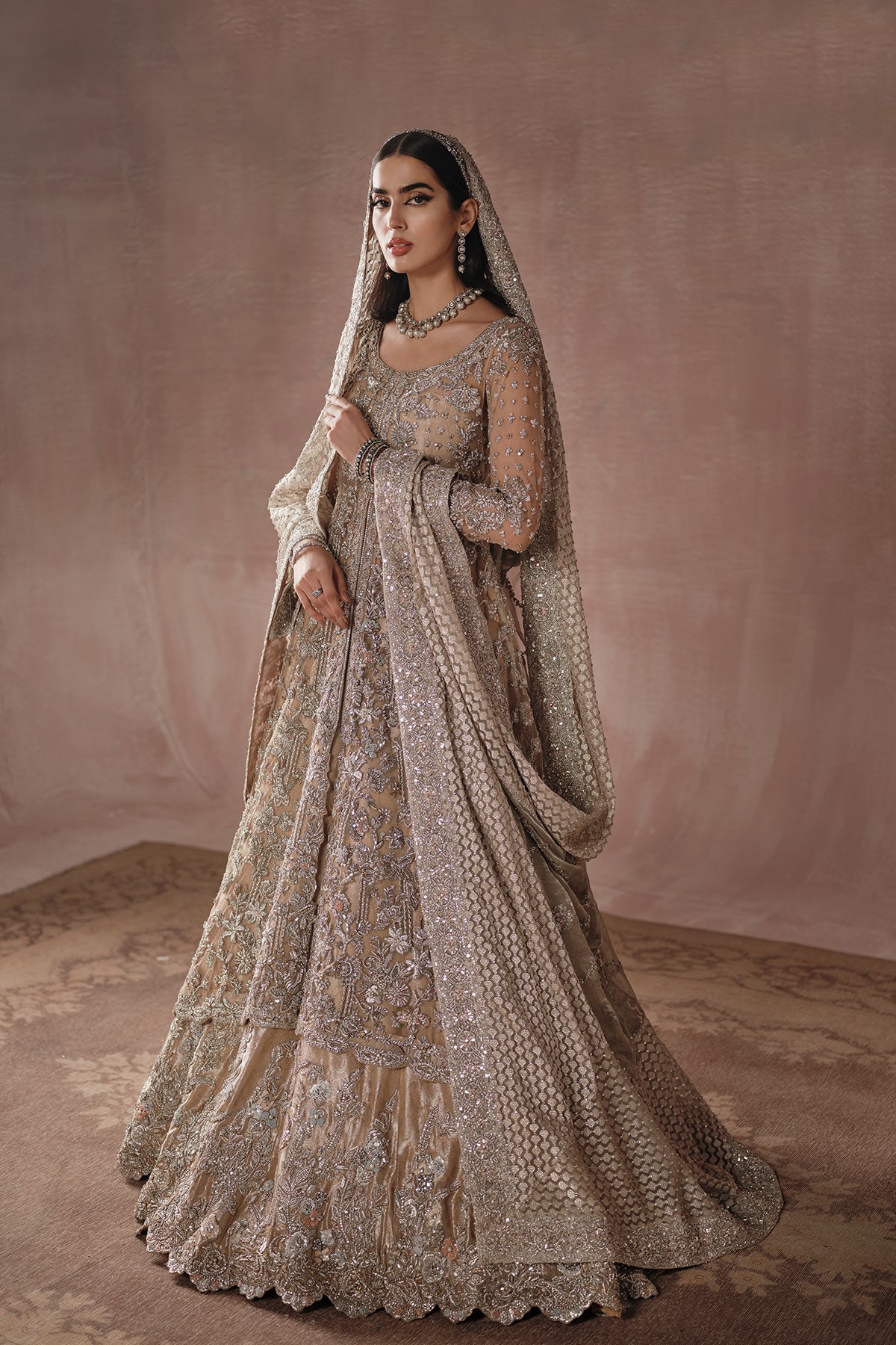 Grand Champagne Gold Reception Bridal Gown (D-01) Ammara Khan Grand Champagne Gold Reception Bridal Gown (D-01) Ammara Khan