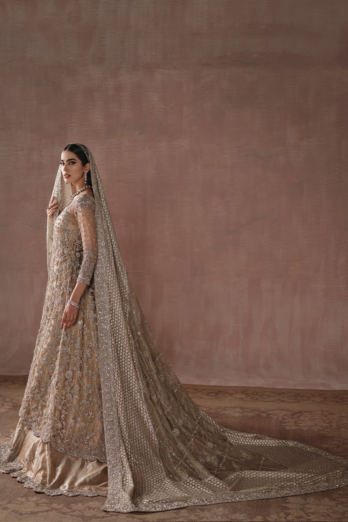 Golden Nude Indo-western Bridal Reception Gown – Mongas
