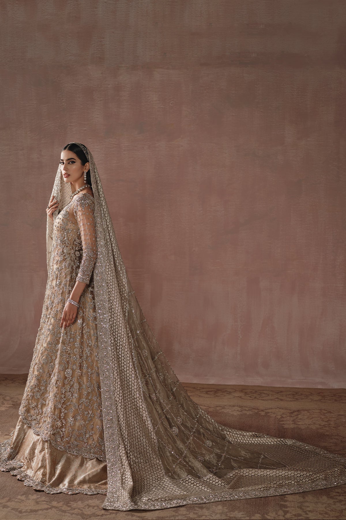 Grand Champagne Gold Reception Bridal Gown (D-01) Ammara Khan Grand Champagne Gold Reception Bridal Gown (D-01) Ammara Khan