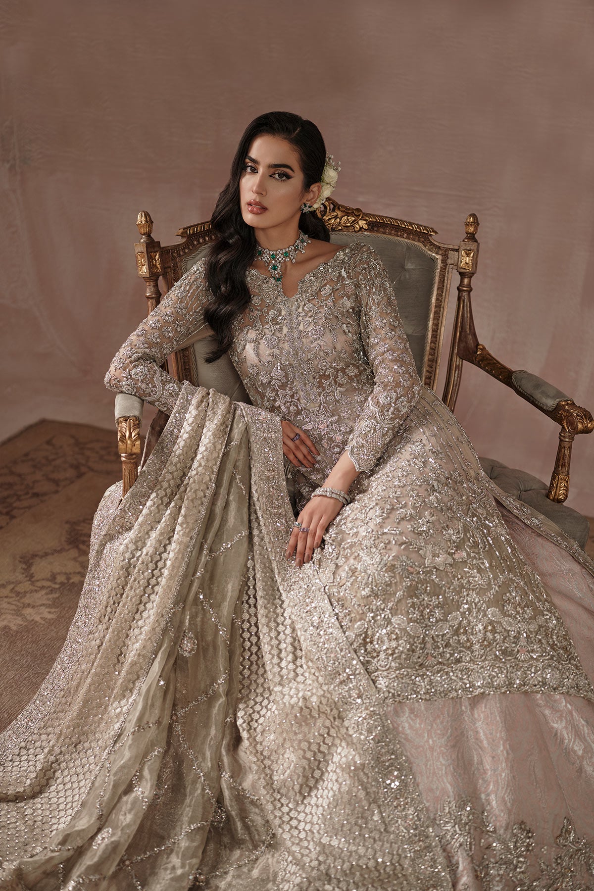 Silvery Ivory Reception Bridal (D-04) Ammara Khan Silvery Ivory Reception Bridal (D-04) Ammara Khan
