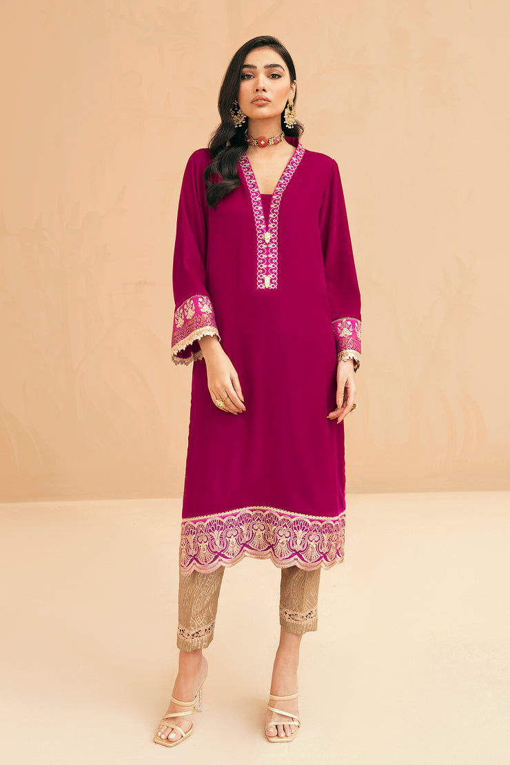 Deep Shocking Pink Velvet Shirt (AW-F-04-RTW-ST-07)