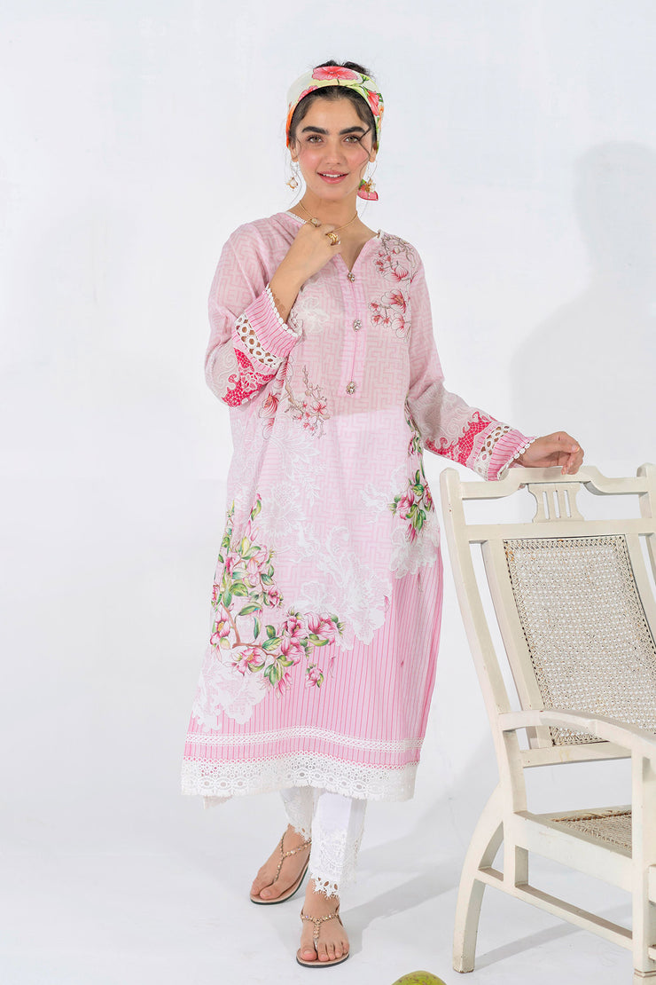 Printed Lawn Kurta - Rose Pink (SH-09)