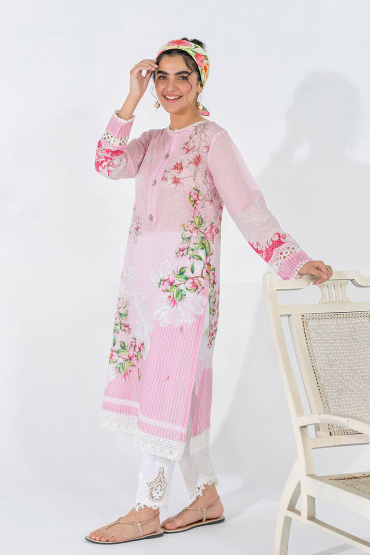 Printed Lawn Kurta - Rose Pink (SH-09)