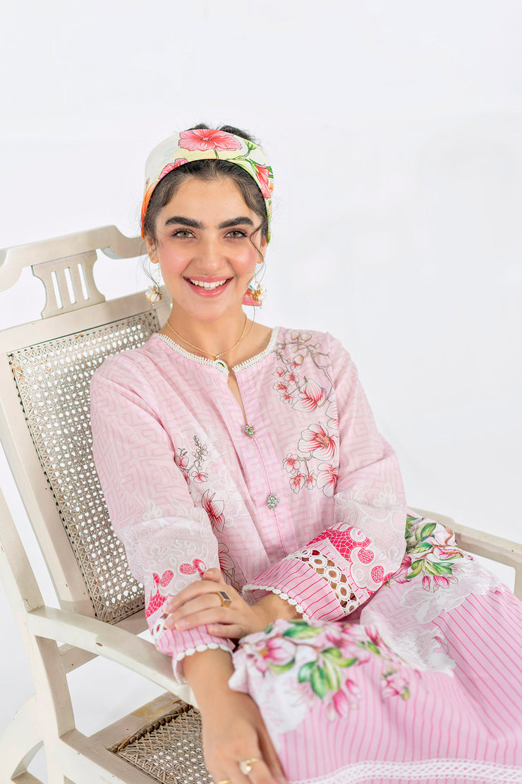 Printed Lawn Kurta - Rose Pink (SH-09)